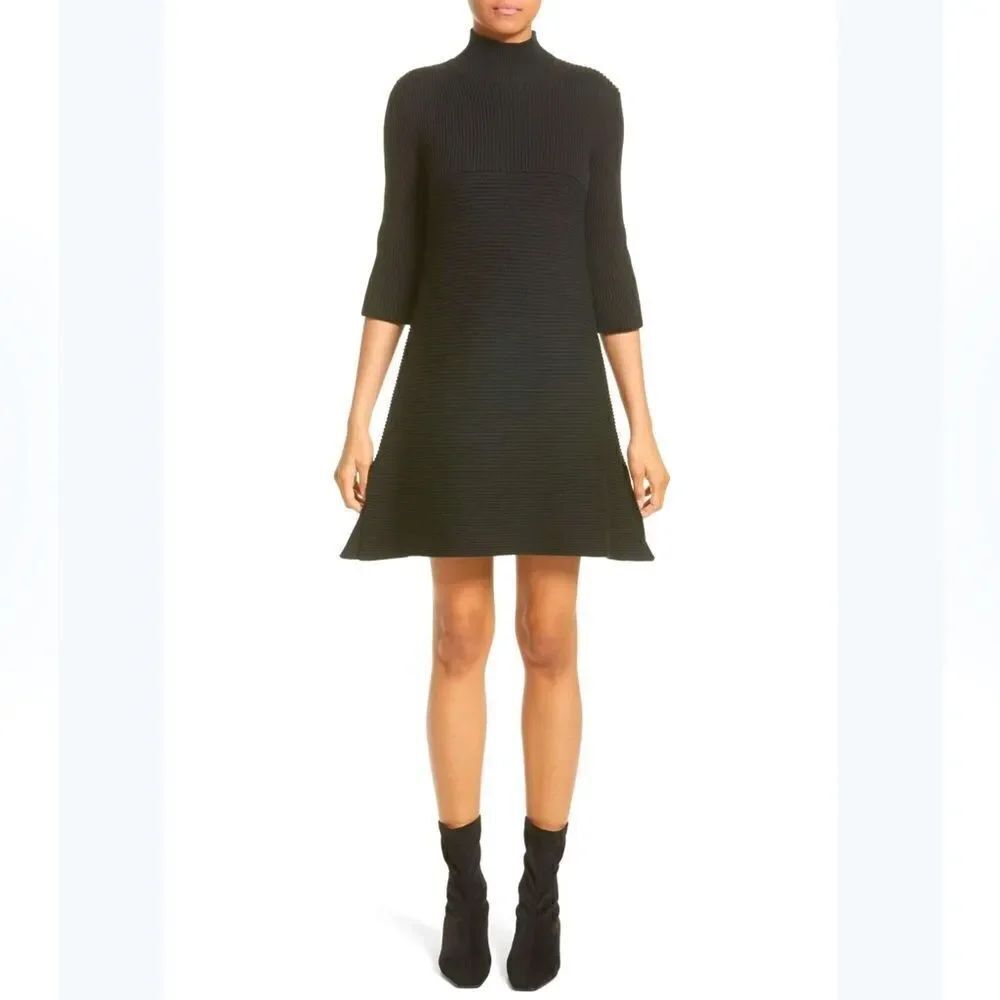 Stella McCartney Black Ribbed A-Line Wool Dress Size 40/ Medium